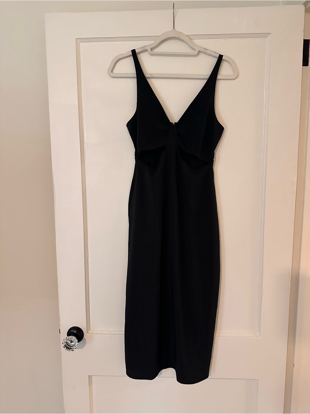 Abercrombie & Fitch Black Midi Dress with V-Neck Tie Detail